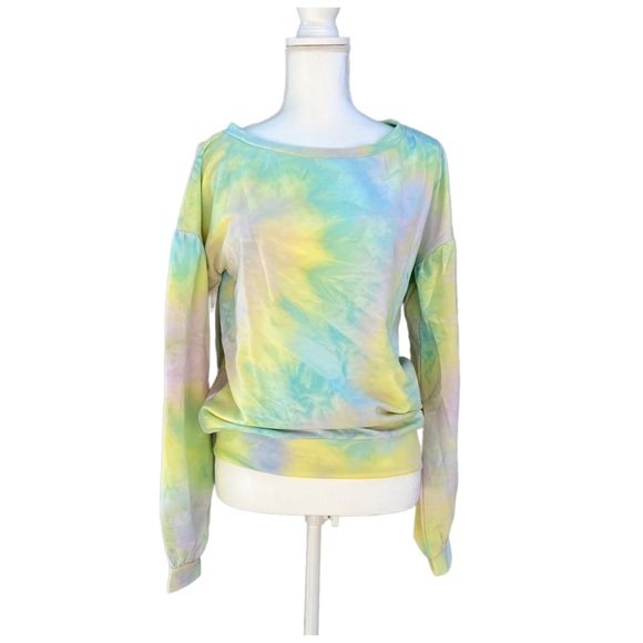 Women’s Casual Round Neck Tie Dye Puff Long Sleeve Top - Picture 4 of 11